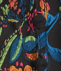 Caroline Rose Jackie Colorful Exotic Print Cloque Mock Collar 3/4 Cuffed Sleeve Button Front Statement Jacket