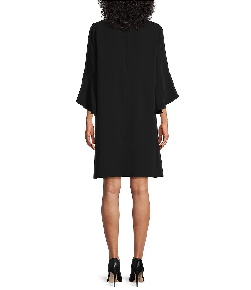 Caroline Rose Julia Matte Crepe 3/4 Ruffle Sleeve Shift Round Neck Shift Dress