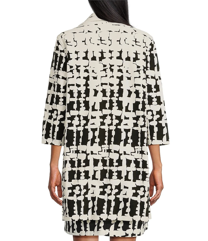 Caroline Rose Knit Contrasting Views Print Point Collar Bracelet Sleeve Jacket