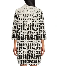 Caroline Rose Knit Contrasting Views Print Point Collar Bracelet Sleeve Jacket
