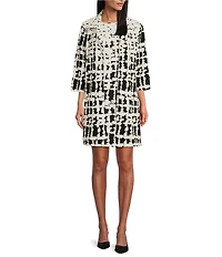 Caroline Rose Knit Contrasting Views Print Point Collar Bracelet Sleeve Jacket