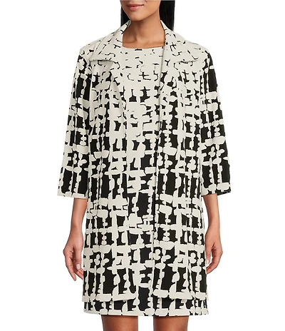 Caroline Rose Knit Contrasting Views Print Point Collar Bracelet Sleeve Jacket