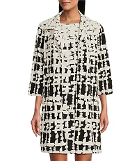 Caroline Rose Knit Contrasting Views Print Point Collar Bracelet Sleeve Jacket