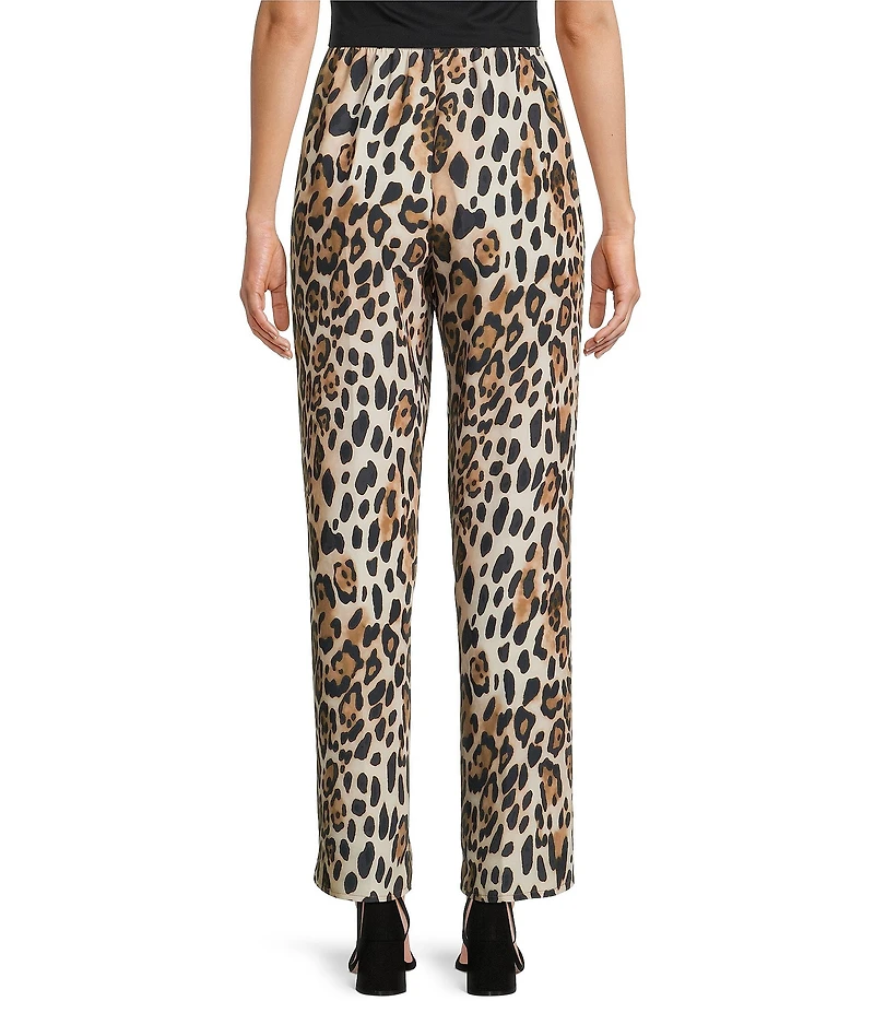 Caroline Rose Coordinating Leopard Print Matte Crepe Flat Front Pull-On Straight Leg Pants