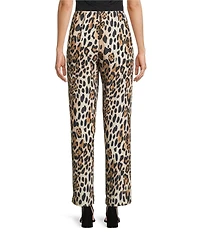 Caroline Rose Coordinating Leopard Print Matte Crepe Flat Front Pull-On Straight Leg Pants