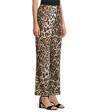 Caroline Rose Coordinating Leopard Print Matte Crepe Flat Front Pull-On Straight Leg Pants