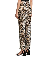 Caroline Rose Coordinating Leopard Print Matte Crepe Flat Front Pull-On Straight Leg Pants