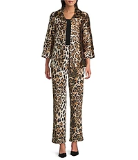 Caroline Rose Coordinating Leopard Print Matte Crepe Flat Front Pull-On Straight Leg Pants