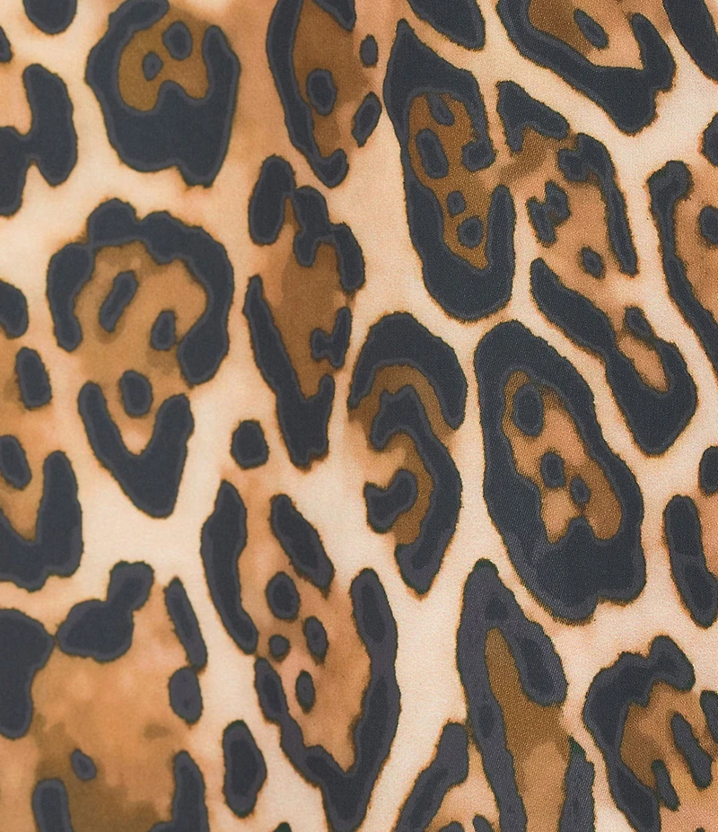 Caroline Rose Leopard Print Matte Crepe Round Neck 3/4 Sleeve Party Top