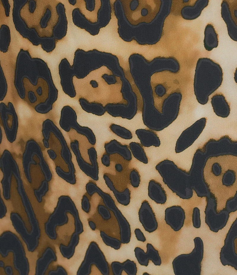 Caroline Rose Leopard Print Matte Crepe Round Neck 3/4 Sleeve Shift Dress