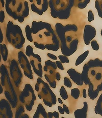 Caroline Rose Leopard Print Matte Crepe Round Neck 3/4 Sleeve Shift Dress