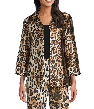 Caroline Rose Leopard Print Mikado Spread Collar Bracelet Sleeve Statement Jacket