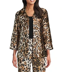 Caroline Rose Leopard Print Mikado Spread Collar Bracelet Sleeve Statement Jacket