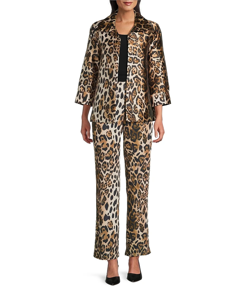 Caroline Rose Leopard Print Mikado Spread Collar Bracelet Sleeve Statement Jacket
