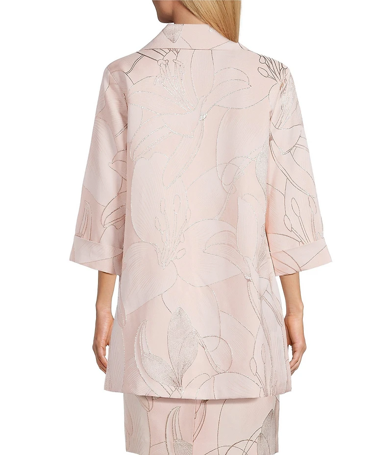 Caroline Rose Luminous Lilies Jacquard Notch Collar Bracelet Sleeve Party Jacket