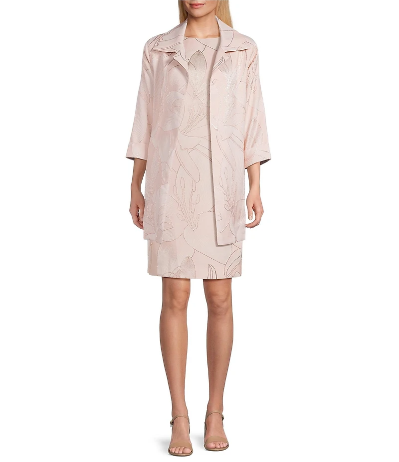 Caroline Rose Luminous Lilies Jacquard Notch Collar Bracelet Sleeve Party Jacket