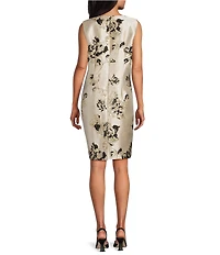 Caroline Rose Lustrous Fiore Brocade Round Neck Sleeveless Sheath Dress