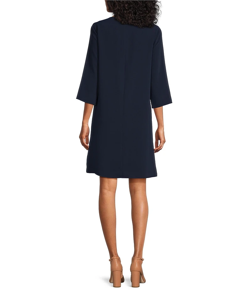 Caroline Rose Matte Crepe Crew Neck 3/4 Sleeve Pocketed Shift Dress