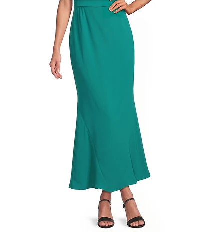 Caroline Rose Matte Crepe Flat Front Elastic Waist Flare Hem Long Skirt