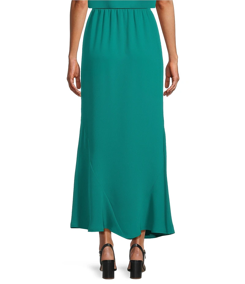 Caroline Rose Matte Crepe Flat Front Elastic Waist Flare Hem Long Skirt