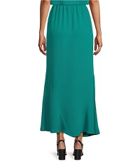 Caroline Rose Matte Crepe Flat Front Elastic Waist Flare Hem Long Skirt