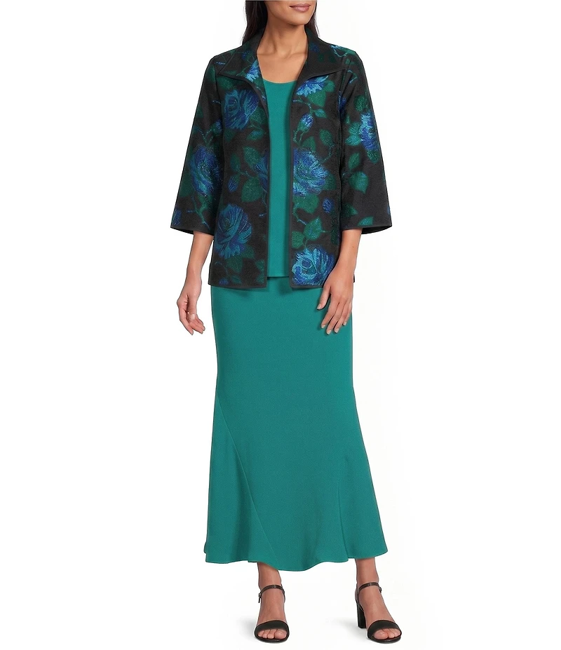 Caroline Rose Matte Crepe Flat Front Elastic Waist Flare Hem Long Skirt