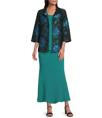 Caroline Rose Matte Crepe Flat Front Elastic Waist Flare Hem Long Skirt
