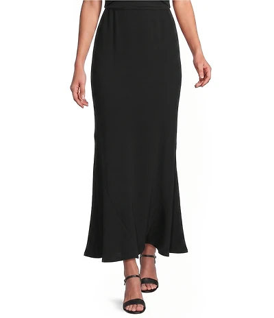 Caroline Rose Matte Crepe Flat Front Elastic Waist Flare Hem Long Skirt
