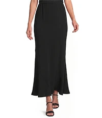 Caroline Rose Matte Crepe Flat Front Elastic Waist Flare Hem Long Skirt
