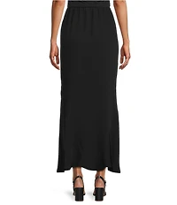 Caroline Rose Matte Crepe Flat Front Elastic Waist Flare Hem Long Skirt