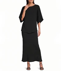 Caroline Rose Matte Crepe Flat Front Elastic Waist Flare Hem Long Skirt
