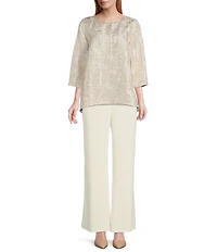 Caroline Rose Matte Crepe Flat Front Elastic Waist Wide Leg Coordinating Pants