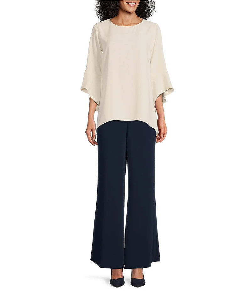 Caroline Rose Matte Crepe Flat Front Elastic Waist Wide Leg Coordinating Pants