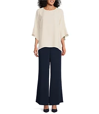 Caroline Rose Matte Crepe Flat Front Elastic Waist Wide Leg Coordinating Pants