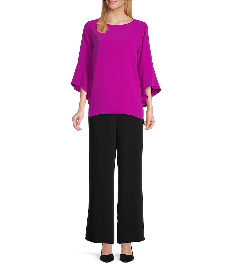 Caroline Rose Matte Crepe Flat Front Elastic Waist Wide Leg Coordinating Pants