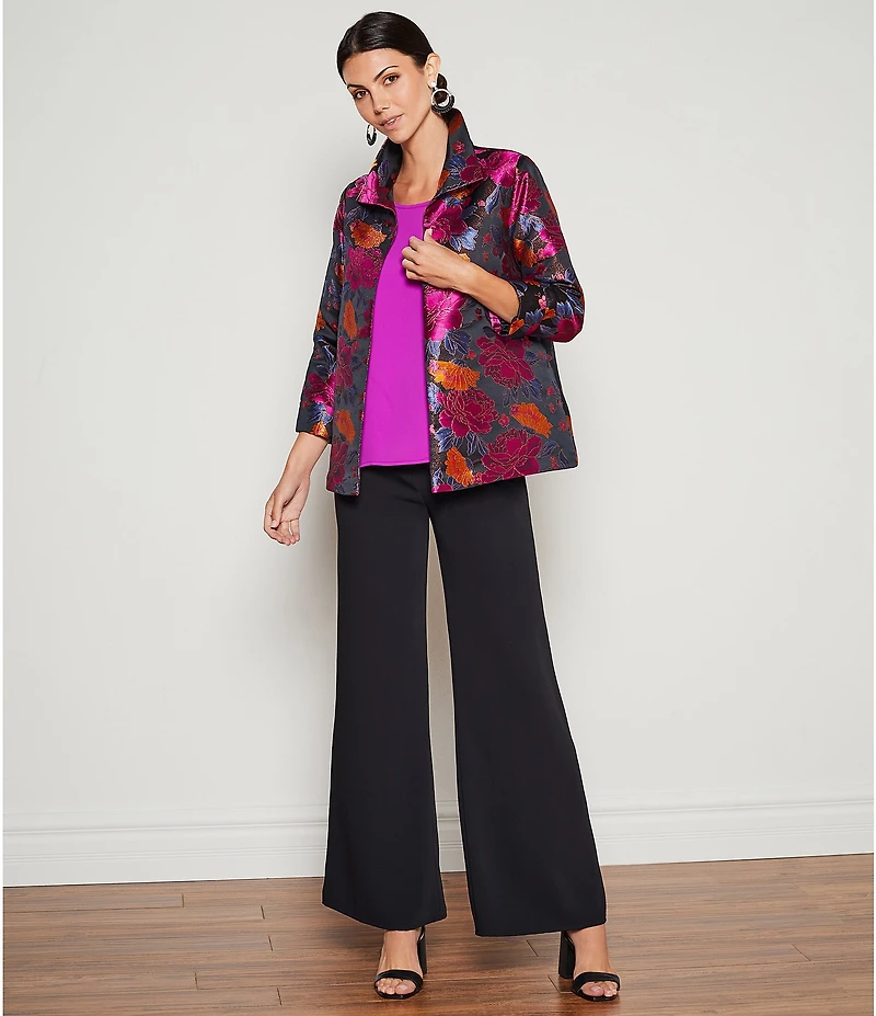 Caroline Rose Matte Crepe Flat Front Elastic Waist Wide Leg Coordinating Pants