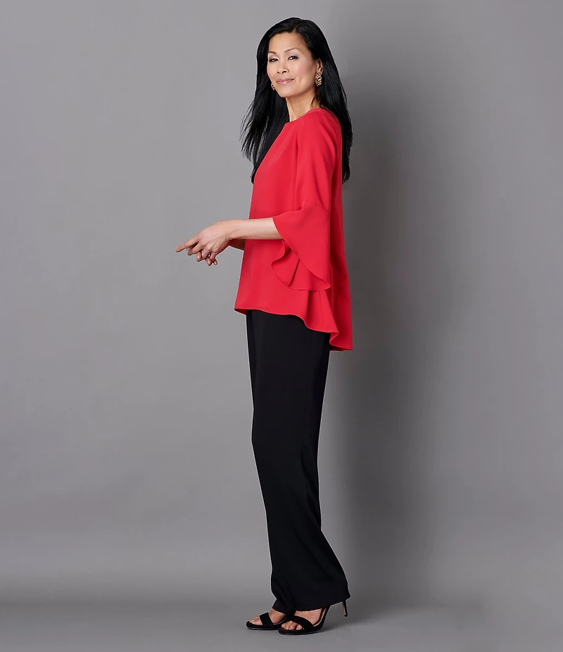 Caroline Rose Matte Crepe Flat Front Elastic Waist Wide Leg Coordinating Pants