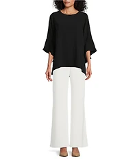 Caroline Rose Matte Crepe Flat Front Elastic Waist Wide Leg Coordinating Pants