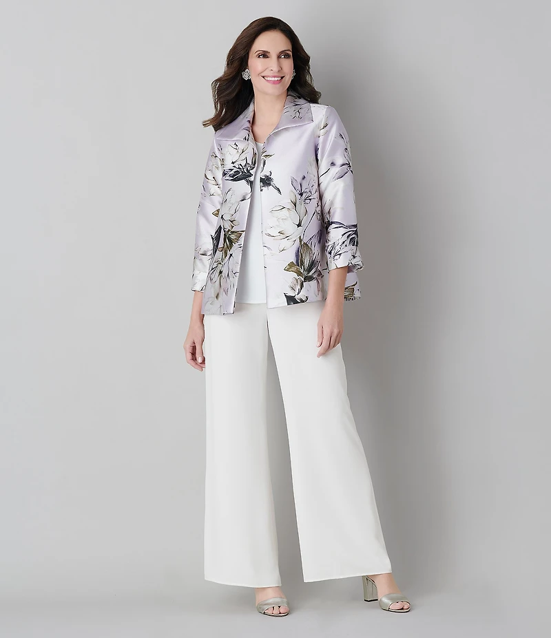 Caroline Rose Matte Crepe Flat Front Elastic Waist Wide Leg Coordinating Pants