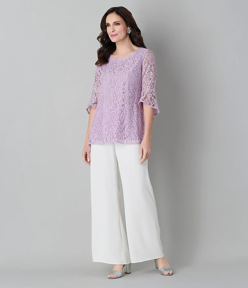 Caroline Rose Matte Crepe Flat Front Elastic Waist Wide Leg Coordinating Pants