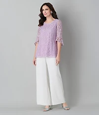 Caroline Rose Matte Crepe Flat Front Elastic Waist Wide Leg Coordinating Pants
