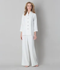 Caroline Rose Matte Crepe Flat Front Elastic Waist Wide Leg Coordinating Pants