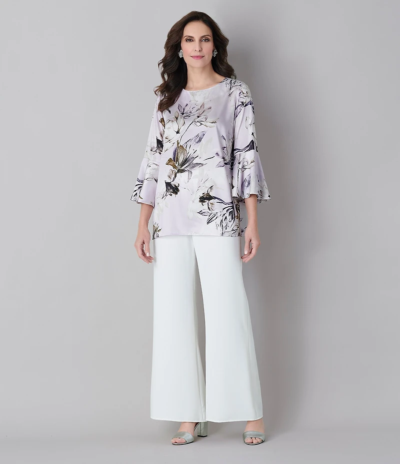Caroline Rose Matte Crepe Flat Front Elastic Waist Wide Leg Coordinating Pants