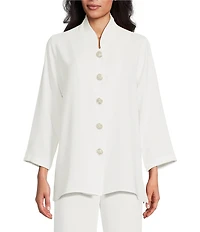 Caroline Rose Matte Crepe Mandarin Collar 3/4 Sleeve Black Rhinestone Button Jacket