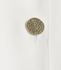 Caroline Rose Matte Crepe Mandarin Collar 3/4 Sleeve Black Rhinestone Button Jacket