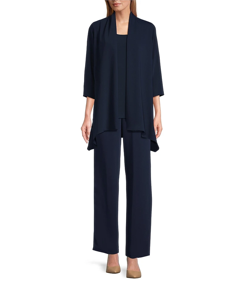 Caroline Rose Matte Crepe Open Front Side Drape 3/4 Sleeve Jacket