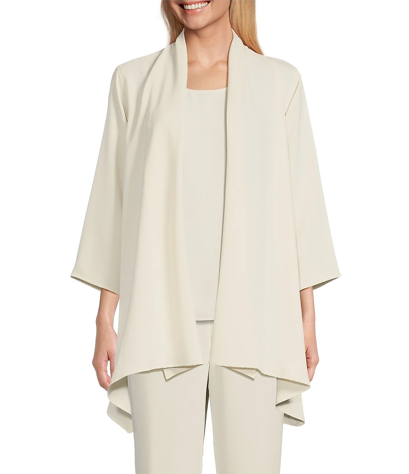 Caroline Rose Matte Crepe Open Front Side Drape 3/4 Sleeve Jacket
