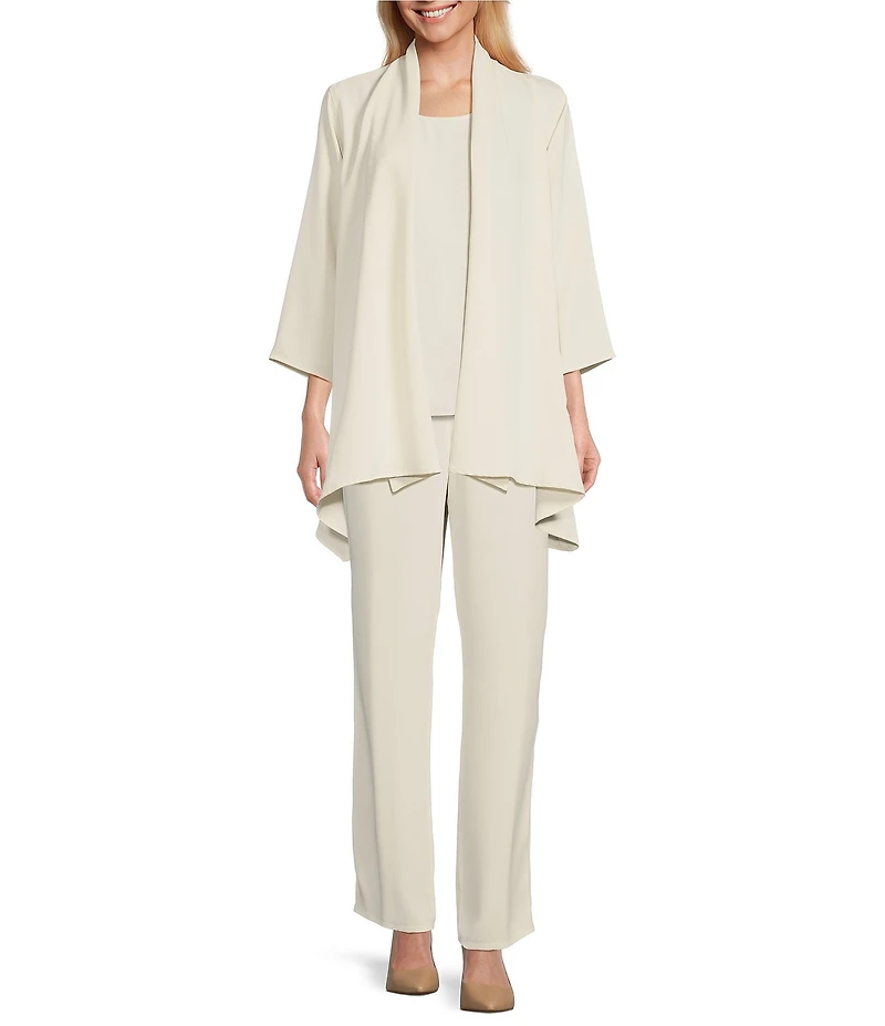 Caroline Rose Matte Crepe Open Front Side Drape 3/4 Sleeve Jacket