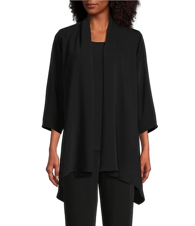Caroline Rose Matte Crepe Open Front Side Drape 3/4 Sleeve Jacket