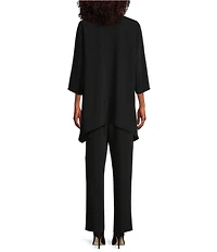 Caroline Rose Matte Crepe Open Front Side Drape 3/4 Sleeve Jacket